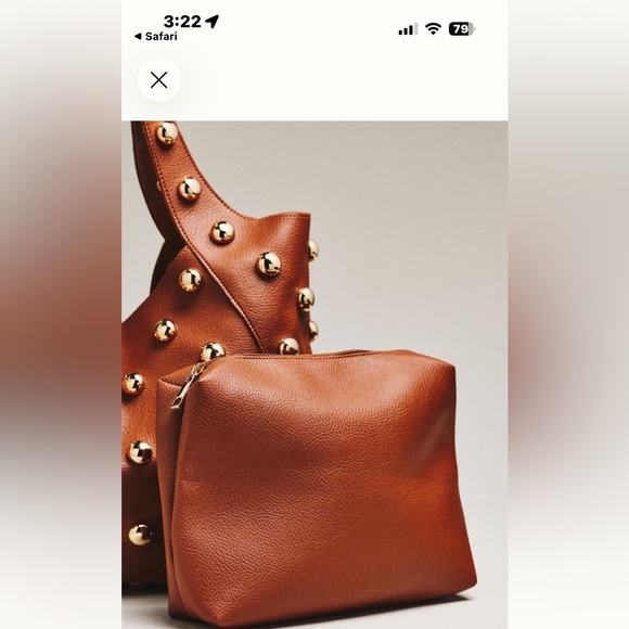 JLN Anthropologie BROWN/GOLD THE SONIA MEDIUM SLOUCHED STUDDED BAG - Picture 5 of 9